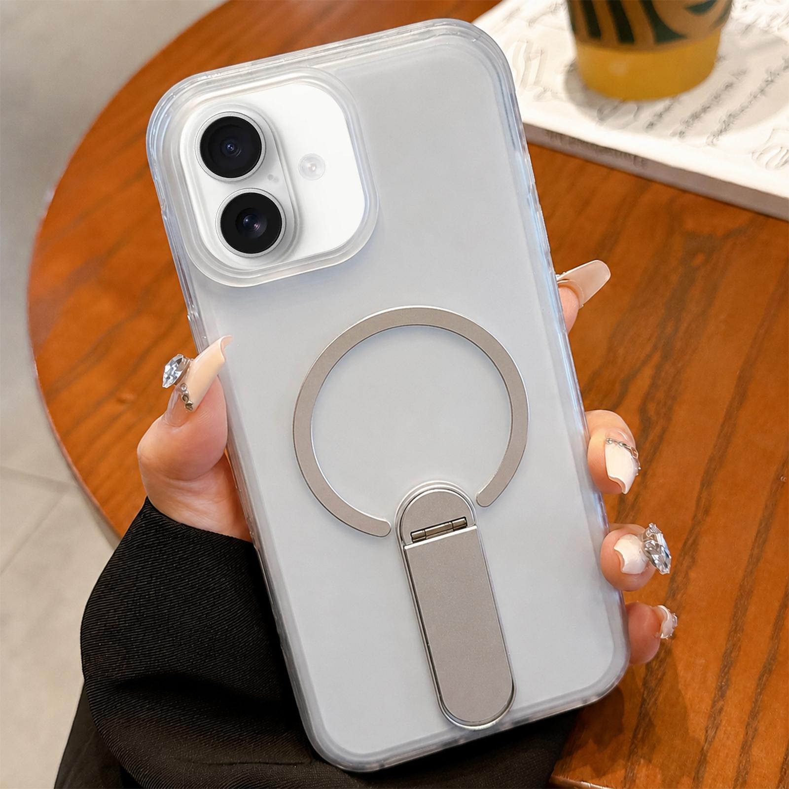 For iPhone 17 Frosted TPU Magnetic Phone Case with Holder(White) - Shopkiz.com