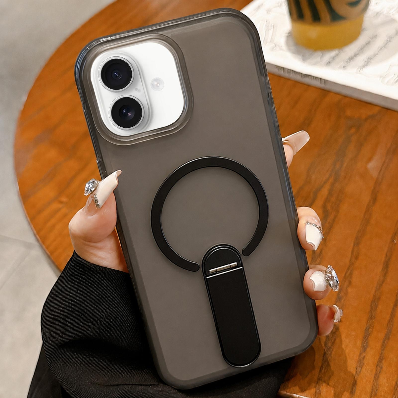 For iPhone 17 Frosted TPU Magnetic Phone Case with Holder(Black) - Shopkiz.com