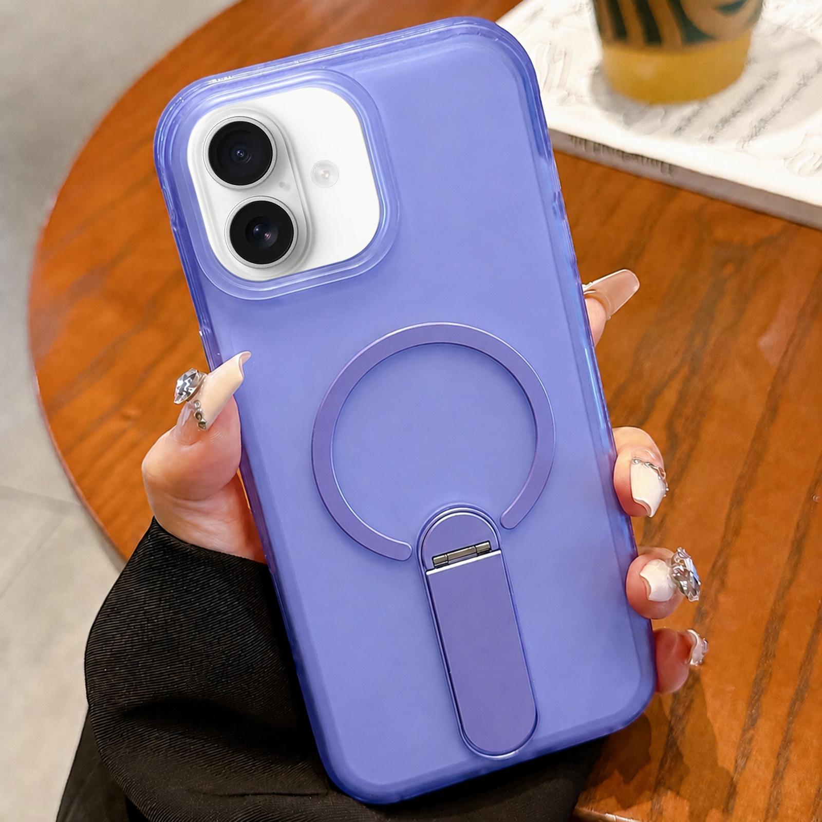 For iPhone 17 Frosted TPU Magnetic Phone Case with Holder(Blue) - Shopkiz.com