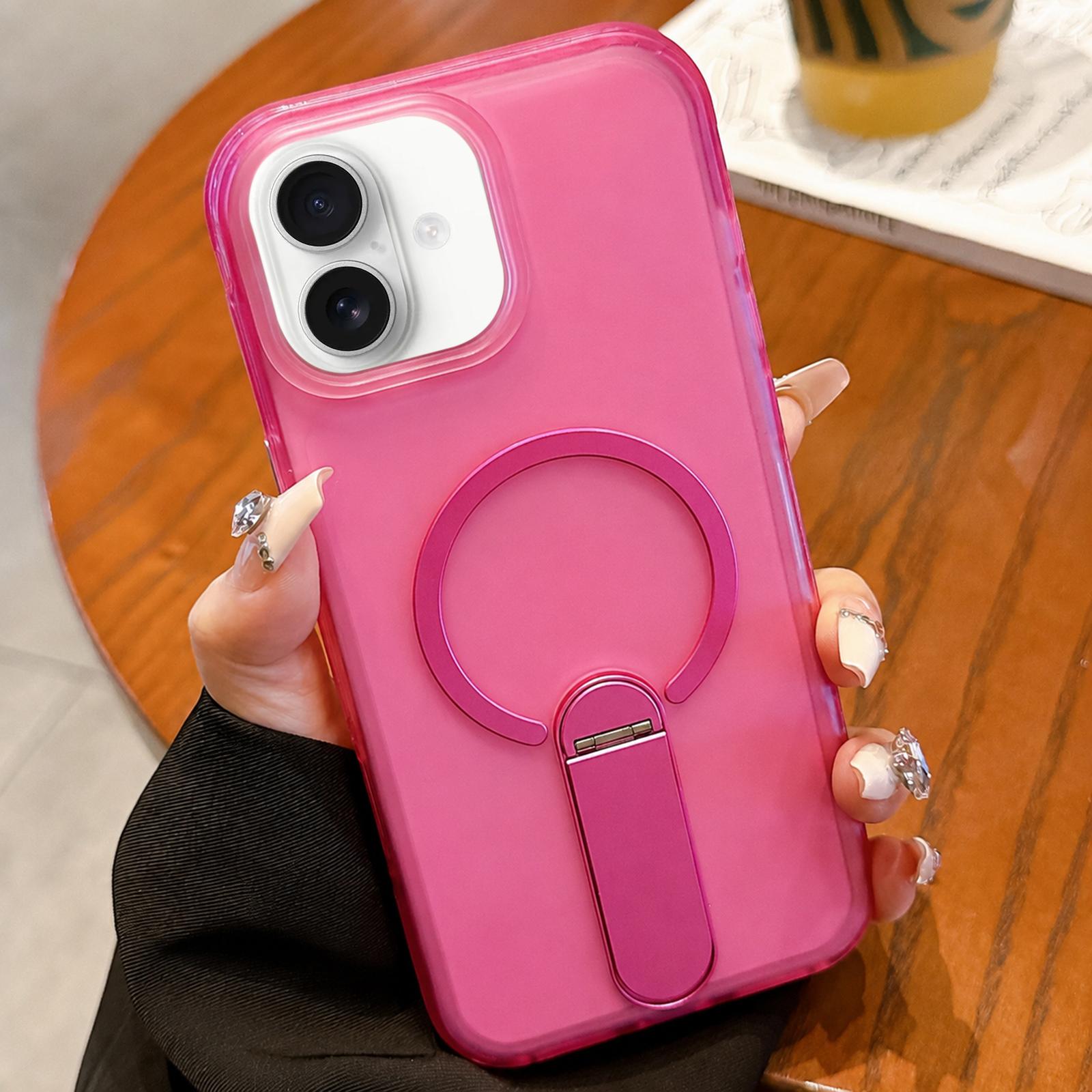 For iPhone 17 Frosted TPU Magnetic Phone Case with Holder(Pink) - Shopkiz.com