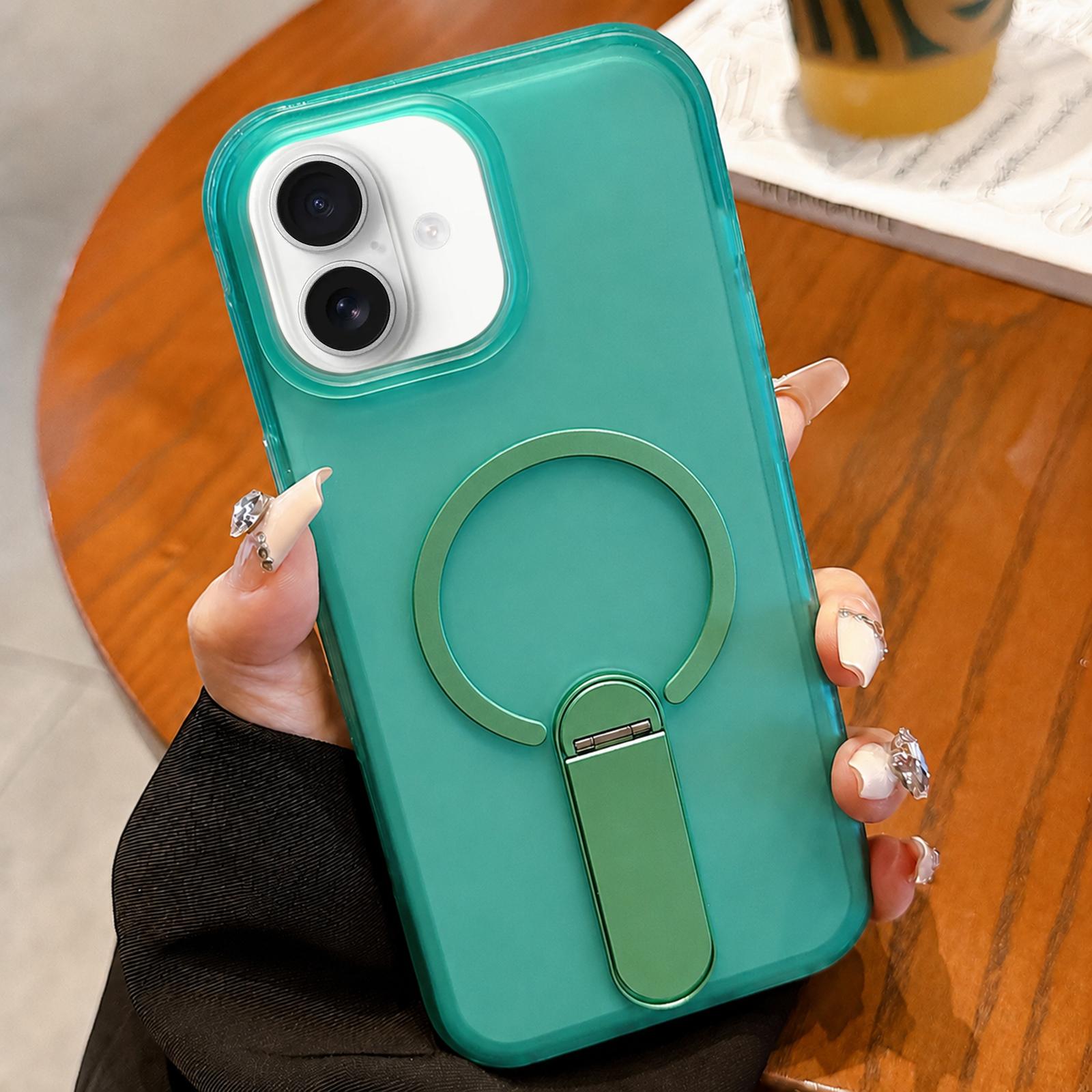 For iPhone 17 Frosted TPU Magnetic Phone Case with Holder(Green) - Shopkiz.com