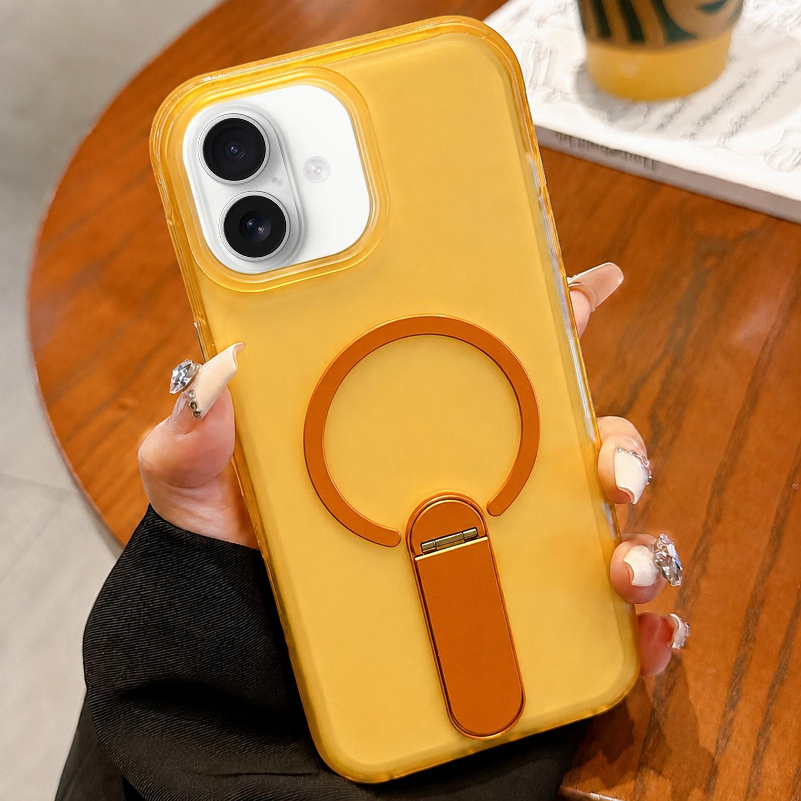 For iPhone 17 Frosted TPU Magnetic Phone Case with Holder(Yellow) - Shopkiz.com