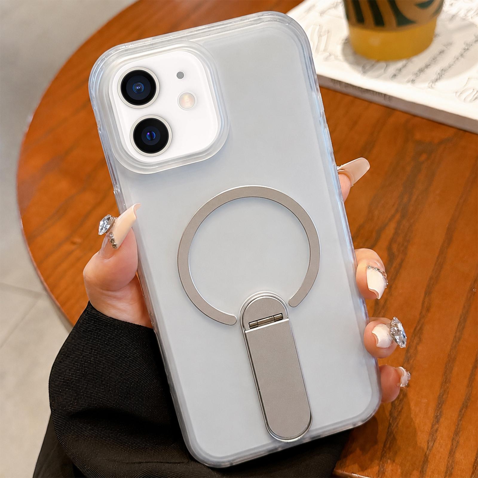 For iPhone 11 Frosted TPU Magnetic Phone Case with Holder(White) - Shopkiz.com