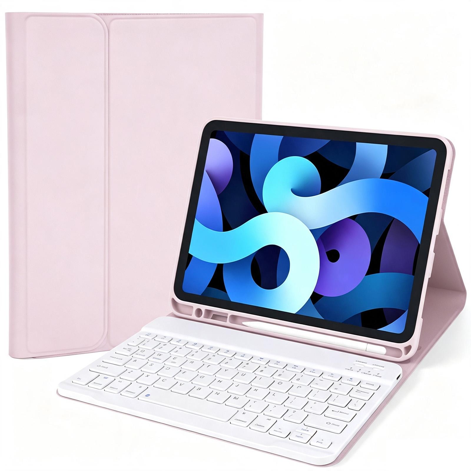For iPad Air 10.9 2020 / 2022 Solid Color Smart Tablet Leather Case with Detachable BT Keyboard(Pink) - Shopkiz.com