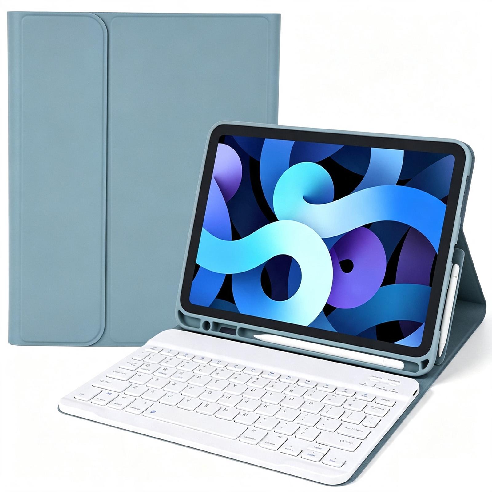 For iPad 10.2 2021 / 2020 / 2019 Solid Color Smart Tablet Leather Case with Detachable BT Keyboard(Sea Blue) - Shopkiz.com