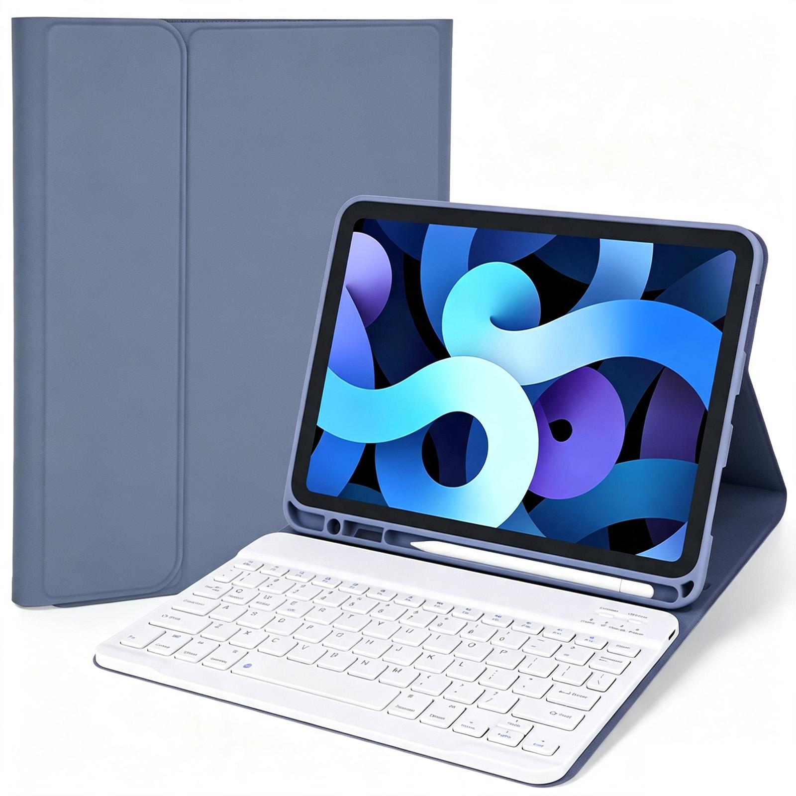 For iPad 10.2 2021 / 2020 / 2019 Solid Color Smart Tablet Leather Case with Detachable BT Keyboard(Purple Grey) - Shopkiz.com