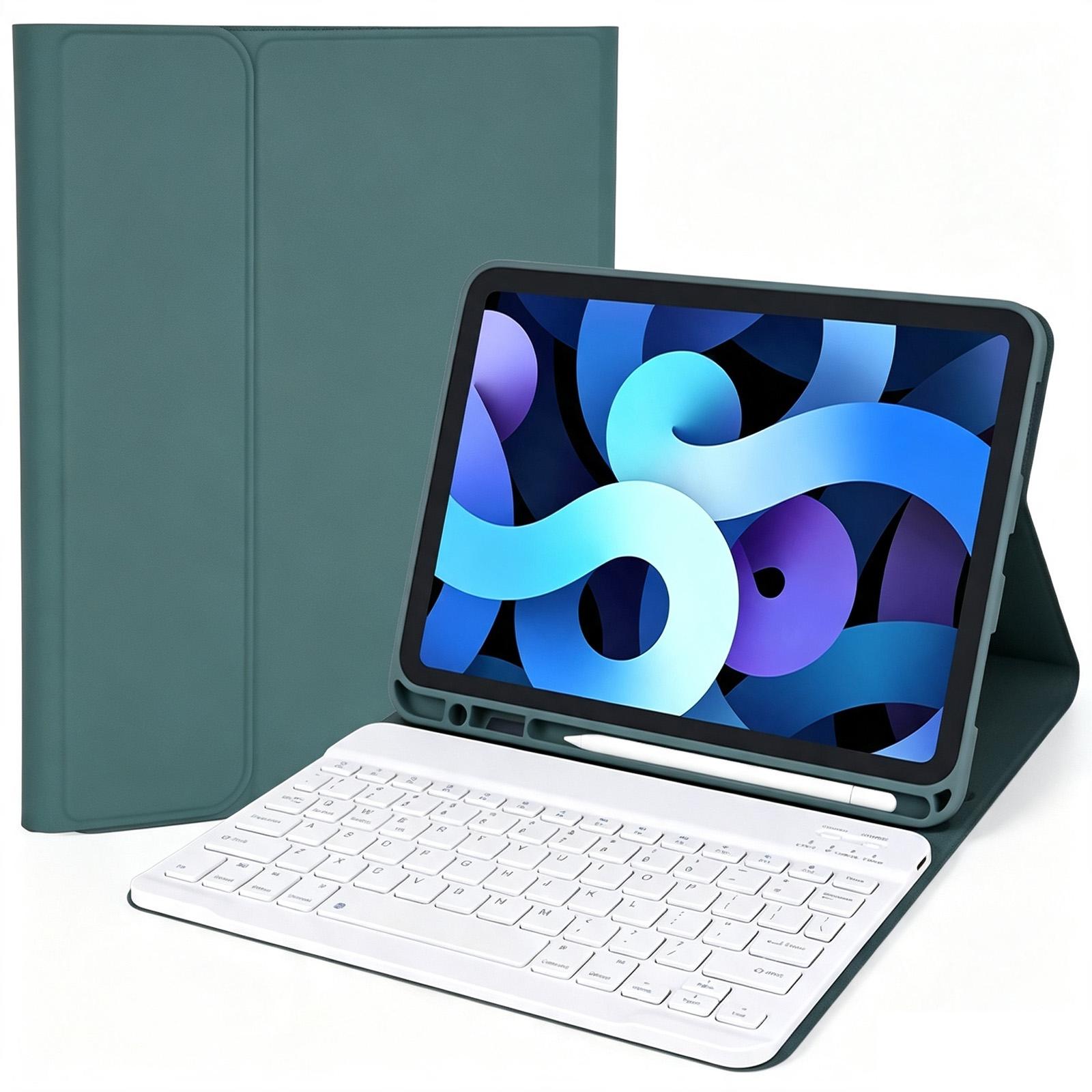 For iPad 9.7 2017 / 2018 / Air 2 / Air Solid Color Smart Tablet Leather Case with Detachable BT Keyboard(Dark Green) - Shopkiz.com
