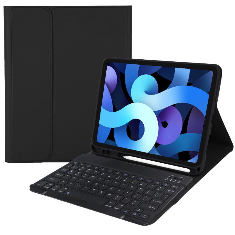 For iPad 9.7 2017 / 2018 / Air 2 / Air Solid Color Smart Tablet Leather Case with Detachable BT Keyboard(Black) - Shopkiz.com