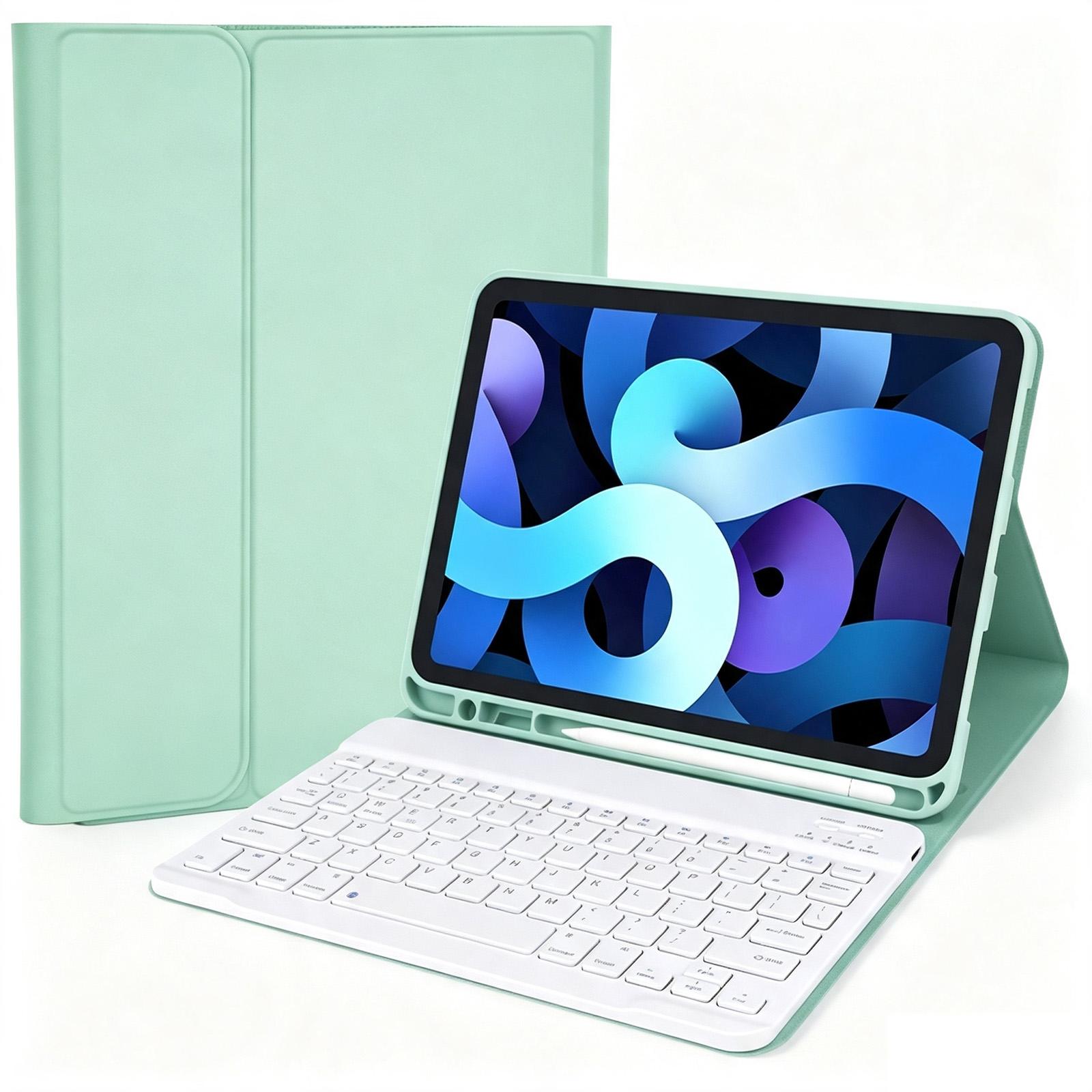 For iPad 9.7 2017 / 2018 / Air 2 / Air Solid Color Smart Tablet Leather Case with Detachable BT Keyboard(Matcha Green) - Shopkiz.com