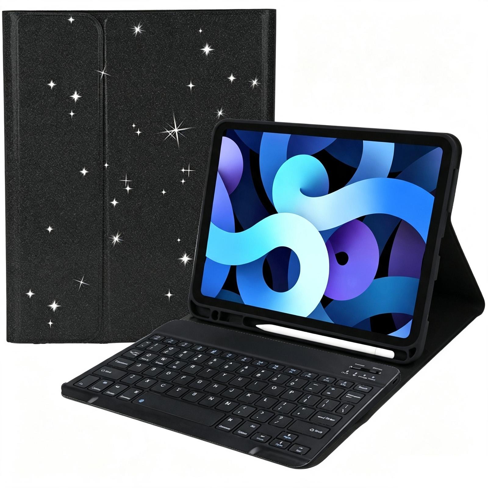 For iPad Pro 11 2022 / 2021 / 2020 Glitter Powder Smart Tablet Leather Case with Detachable BT Keyboard(Black) - Shopkiz.com