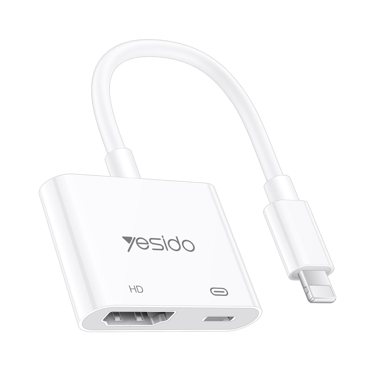 Yesido HM20 8 Pin to HDMI, Type-C 1080P 60Hz High-Definition Audio Video Adapter(White) - Shopkiz.com