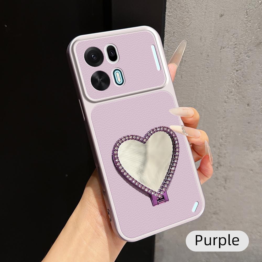 For OPPO K15 Pro 5G Lambskin Series Skin Feel Shockproof Phone Case with Heart Mirror Holder(Purple) - Shopkiz.com