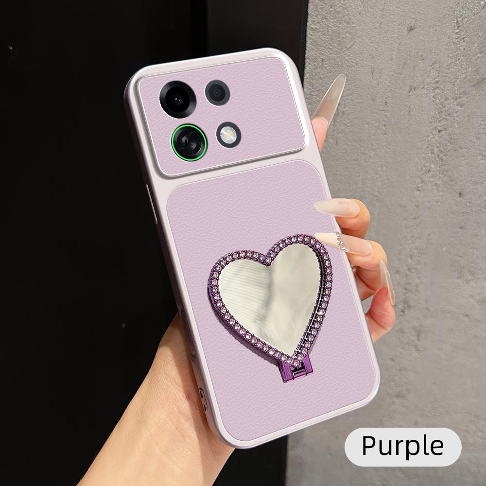 For OPPO K13 Turbo 5G Lambskin Series Skin Feel Shockproof Phone Case with Heart Mirror Holder(Purple) - Shopkiz.com