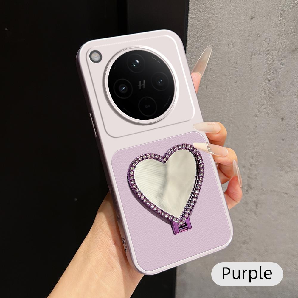 For OPPO Find X8 Lambskin Series Skin Feel Shockproof Phone Case with Heart Mirror Holder(Purple) - Shopkiz.com