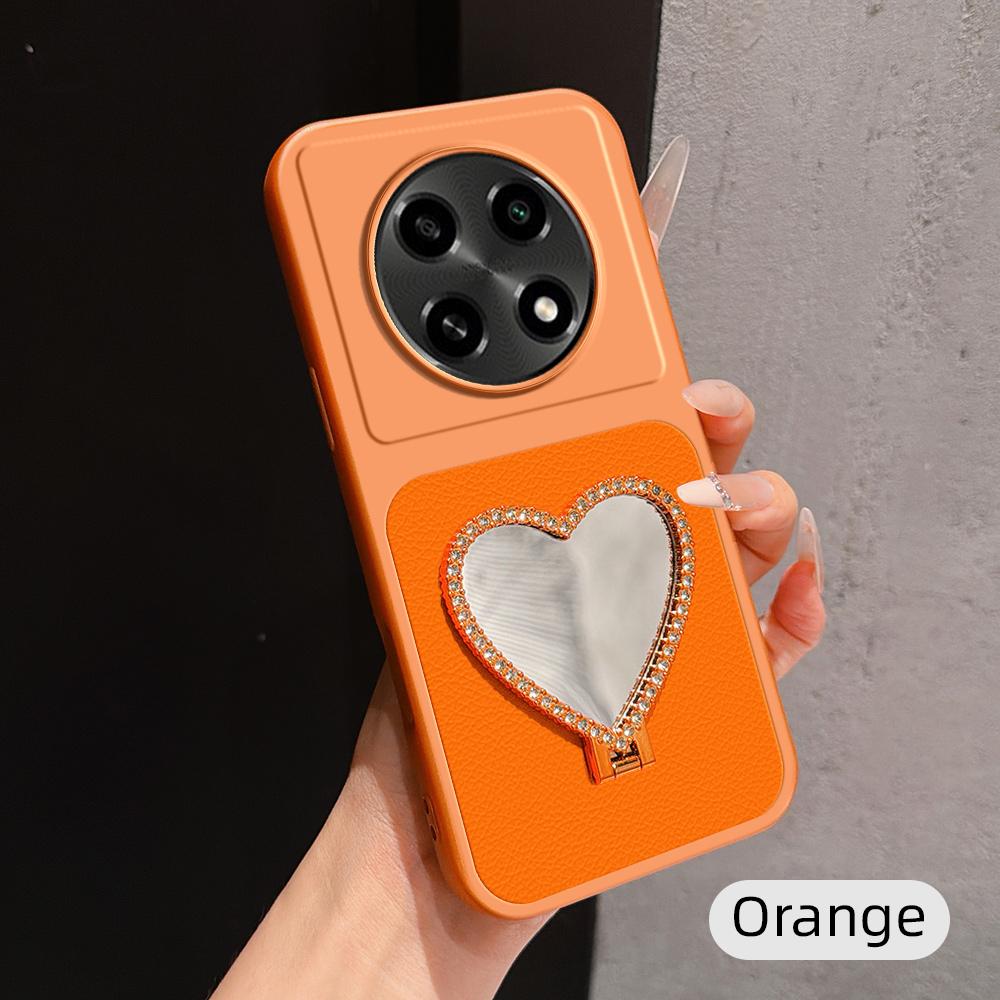 For OPPO A2 Pro Lambskin Series Skin Feel Shockproof Phone Case with Heart Mirror Holder(Orange) - Shopkiz.com