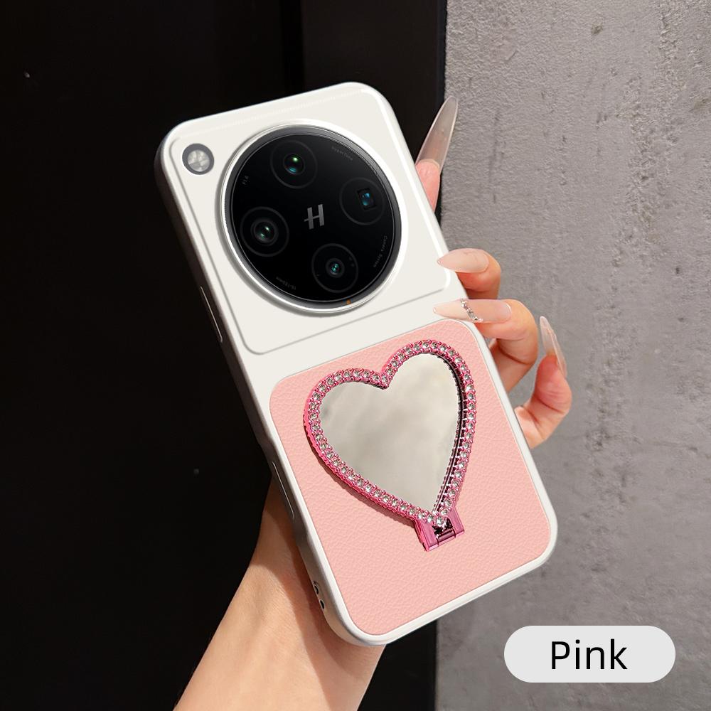 For OPPO Find X8 Pro Lambskin Series Skin Feel Shockproof Phone Case with Heart Mirror Holder(Pink) - Shopkiz.com