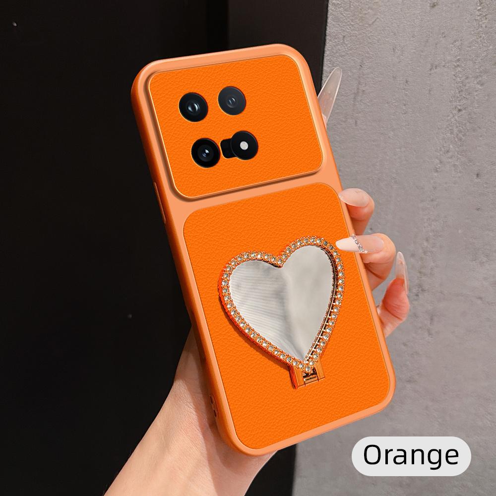For vivo iQOO 15 Lambskin Series Skin Feel Shockproof Phone Case with Heart Mirror Holder(Orange) - Shopkiz.com