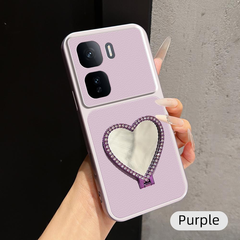 For vivo iQOO Neo 10 5G Lambskin Series Skin Feel Shockproof Phone Case with Heart Mirror Holder(Purple) - Shopkiz.com