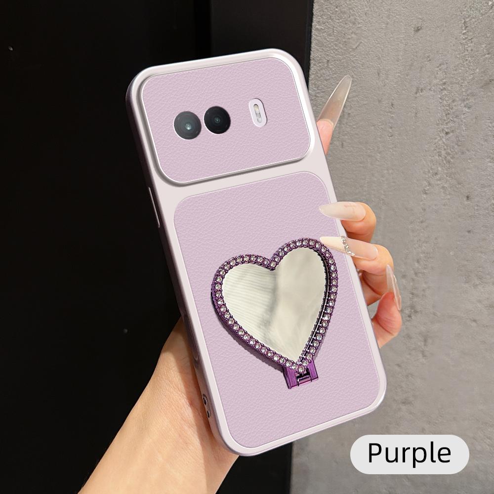 For vivo iQOO Z11 Turbo 5G Lambskin Series Skin Feel Shockproof Phone Case with Heart Mirror Holder(Purple) - Shopkiz.com