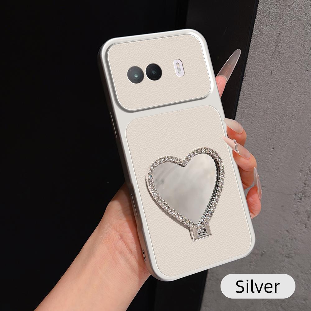 For vivo iQOO Z11 Turbo 5G Lambskin Series Skin Feel Shockproof Phone Case with Heart Mirror Holder(Silver) - Shopkiz.com