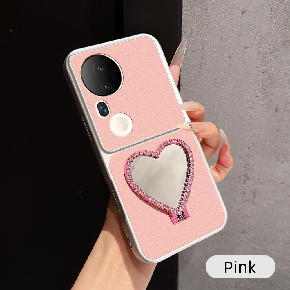 For vivo S20 Pro Lambskin Series Skin Feel Shockproof Phone Case with Heart Mirror Holder(Pink) - Shopkiz.com
