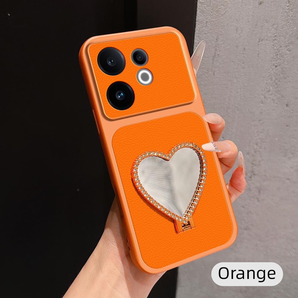 For vivo S30 Lambskin Series Skin Feel Shockproof Phone Case with Heart Mirror Holder(Orange) - Shopkiz.com