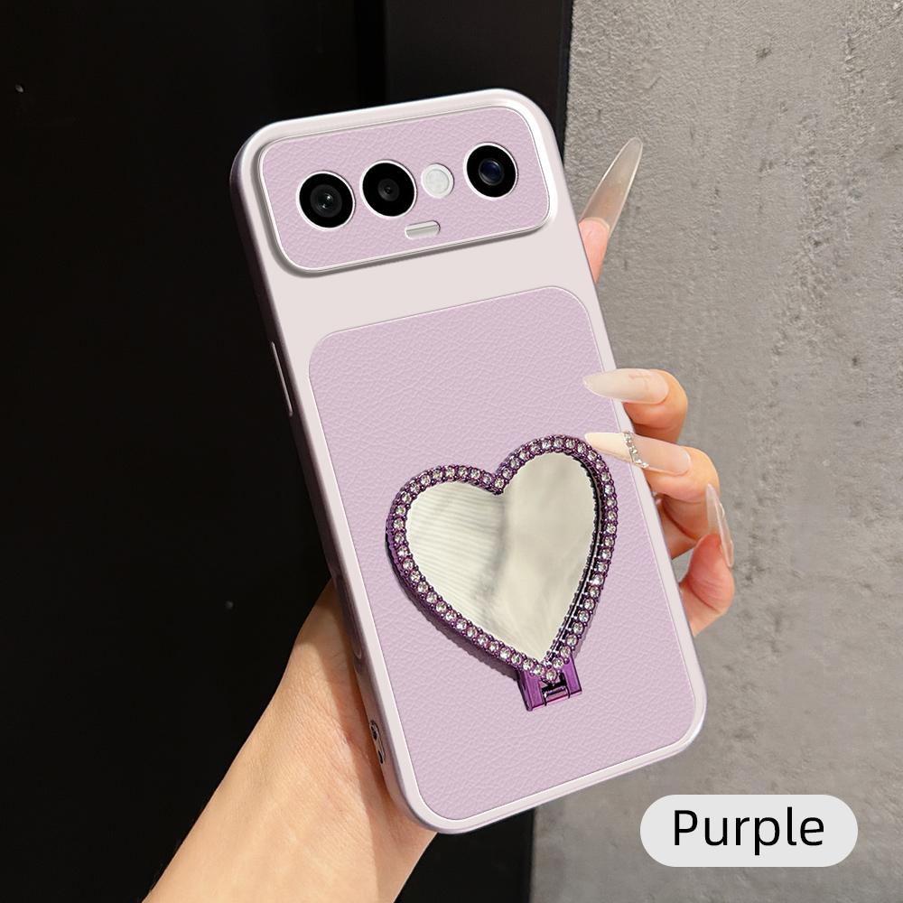 For vivo S50 Pro mini 5G Lambskin Series Skin Feel Shockproof Phone Case with Heart Mirror Holder(Purple) - Shopkiz.com