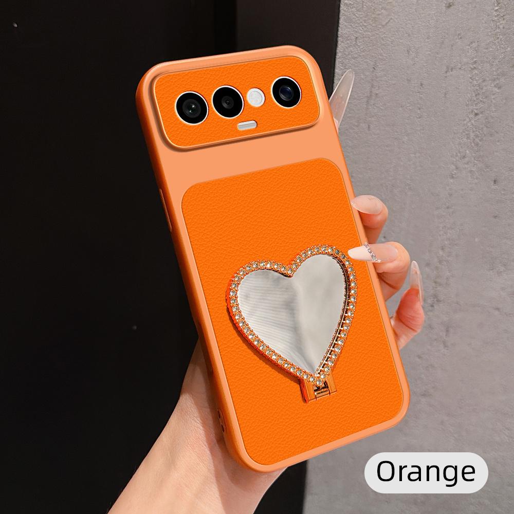 For vivo S50 Pro mini 5G Lambskin Series Skin Feel Shockproof Phone Case with Heart Mirror Holder(Orange) - Shopkiz.com