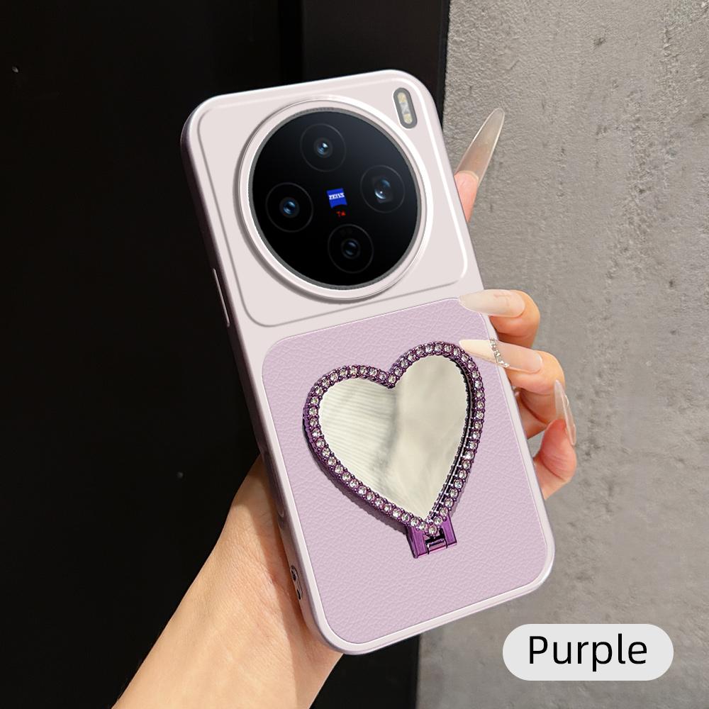 For vivo X200s Lambskin Series Skin Feel Shockproof Phone Case with Heart Mirror Holder(Purple) - Shopkiz.com