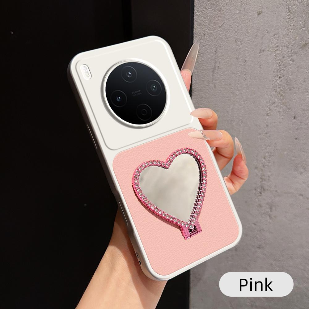 For vivo Y500 Pro 5G Lambskin Series Skin Feel Shockproof Phone Case with Heart Mirror Holder(Pink) - Shopkiz.com