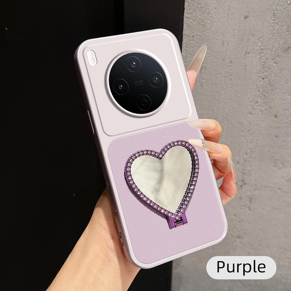 For vivo Y500 Pro 5G Lambskin Series Skin Feel Shockproof Phone Case with Heart Mirror Holder(Purple) - Shopkiz.com
