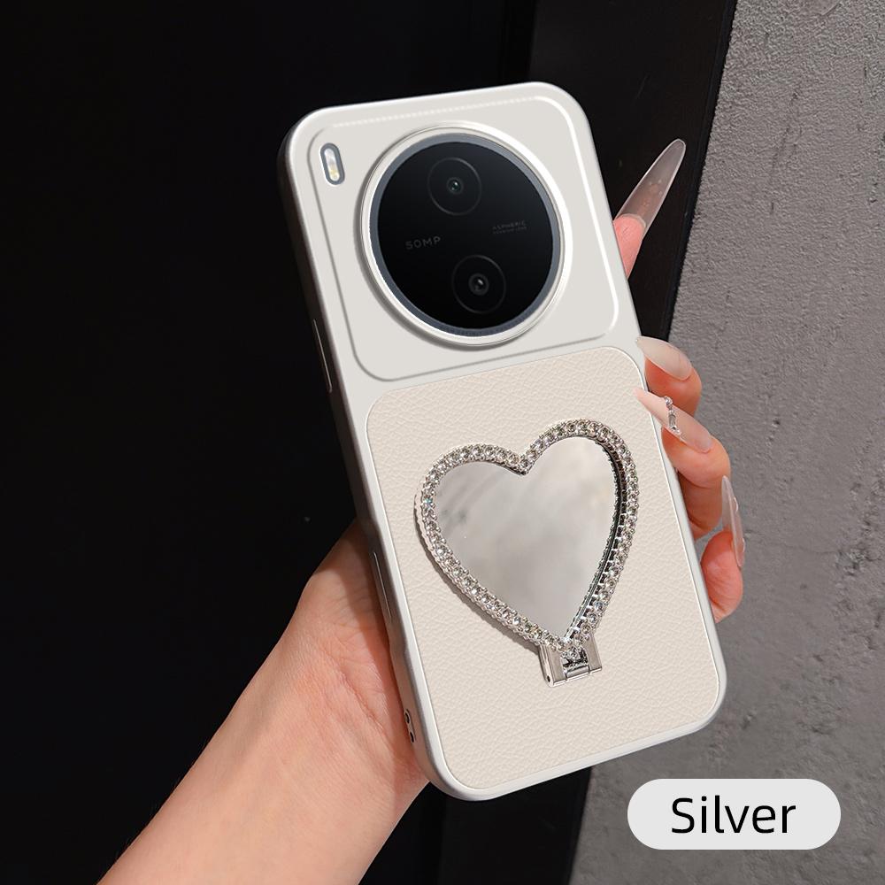 For vivo Y600 Pro 5G Lambskin Series Skin Feel Shockproof Phone Case with Heart Mirror Holder(Silver) - Shopkiz.com