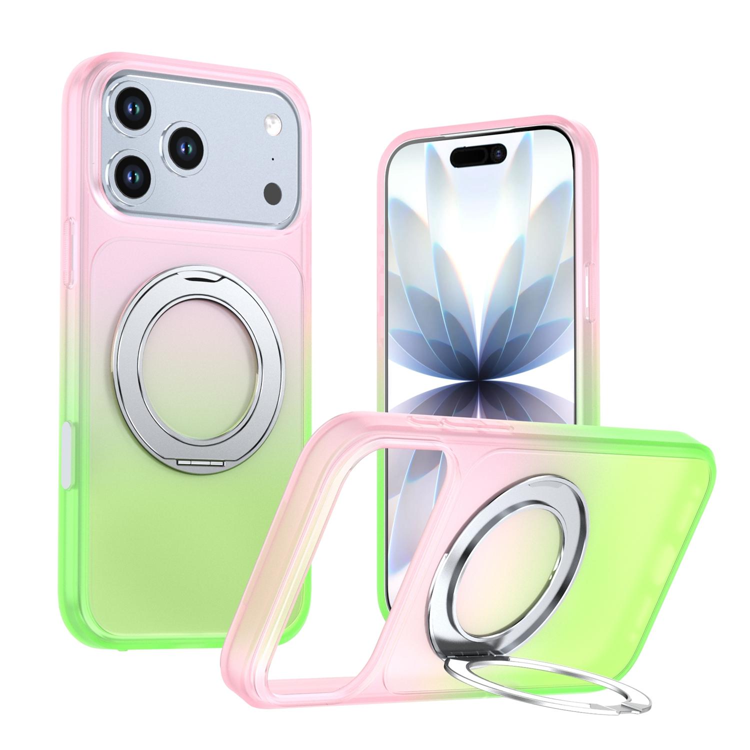 For iPhone 17 Pro Max Phantom Skin Feel Gradient 360 Degree Rotating Holder Phone Case(Pink) - Shopkiz.com