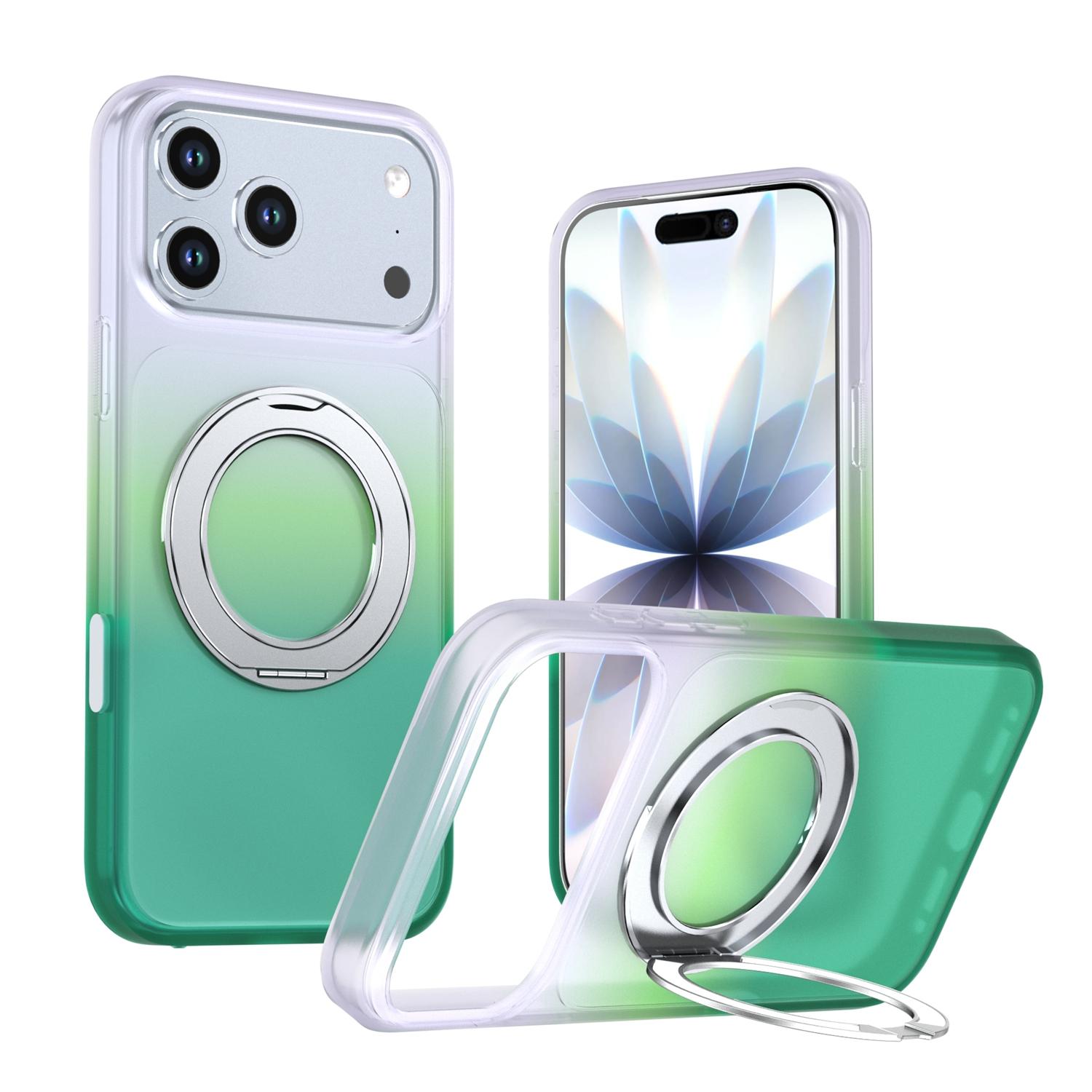 For iPhone 17 Pro Max Phantom Skin Feel Gradient 360 Degree Rotating Holder Phone Case(Green) - Shopkiz.com