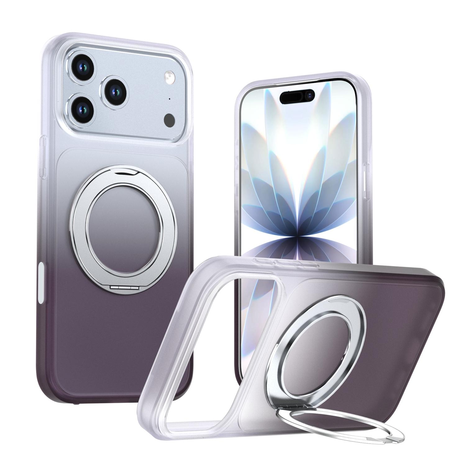 For iPhone 17 Pro Phantom Skin Feel Gradient 360 Degree Rotating Holder Phone Case(Grey) - Shopkiz.com