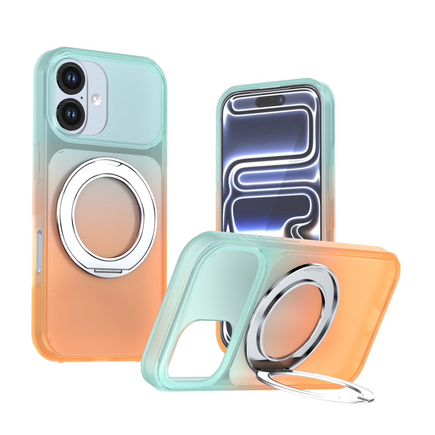 For iPhone 17 Phantom Skin Feel Gradient 360 Degree Rotating Holder Phone Case(Orange) - Shopkiz.com