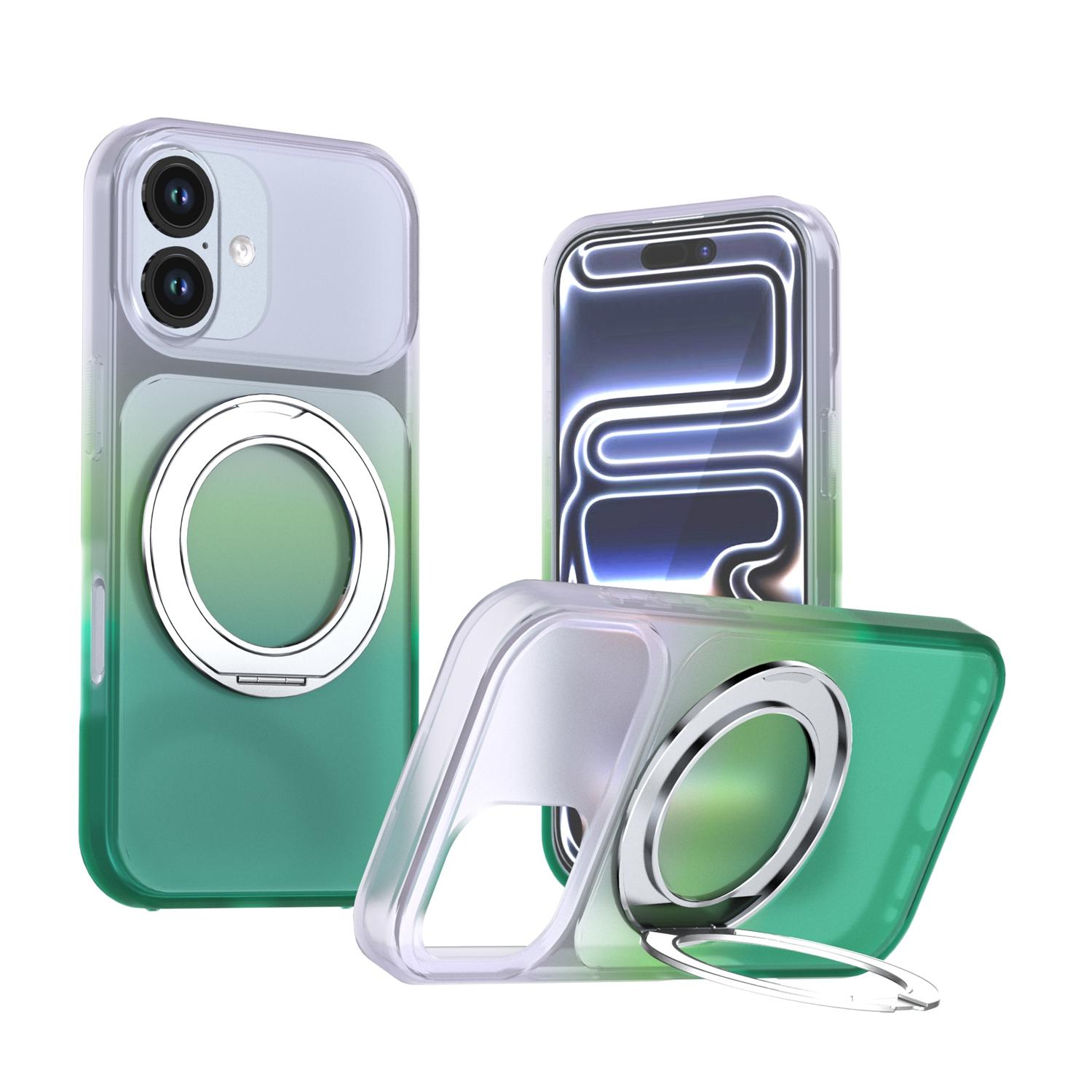 For iPhone 17 Phantom Skin Feel Gradient 360 Degree Rotating Holder Phone Case(Green) - Shopkiz.com