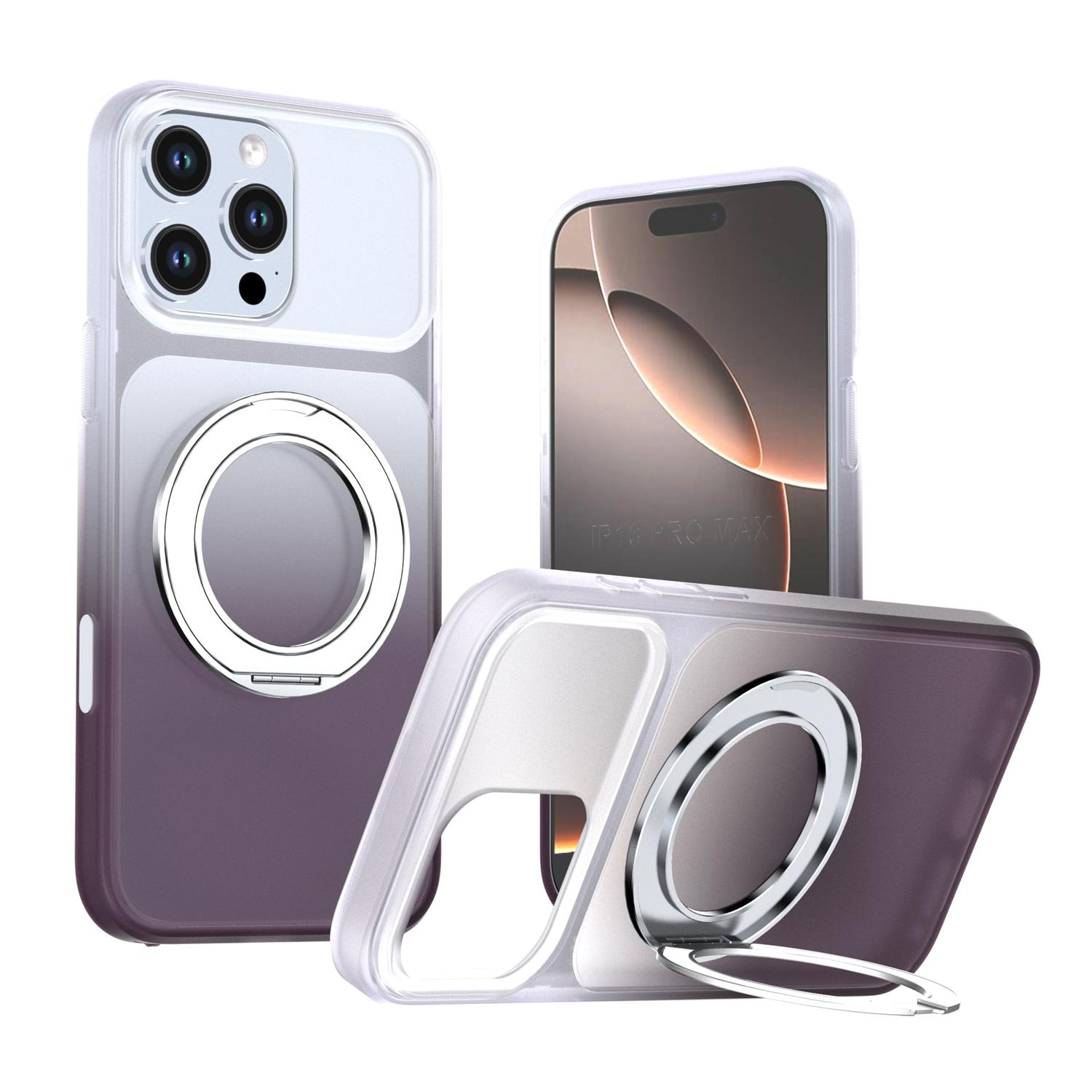 For iPhone 16 Pro Max Phantom Skin Feel Gradient 360 Degree Rotating Holder Phone Case(Grey) - Shopkiz.com