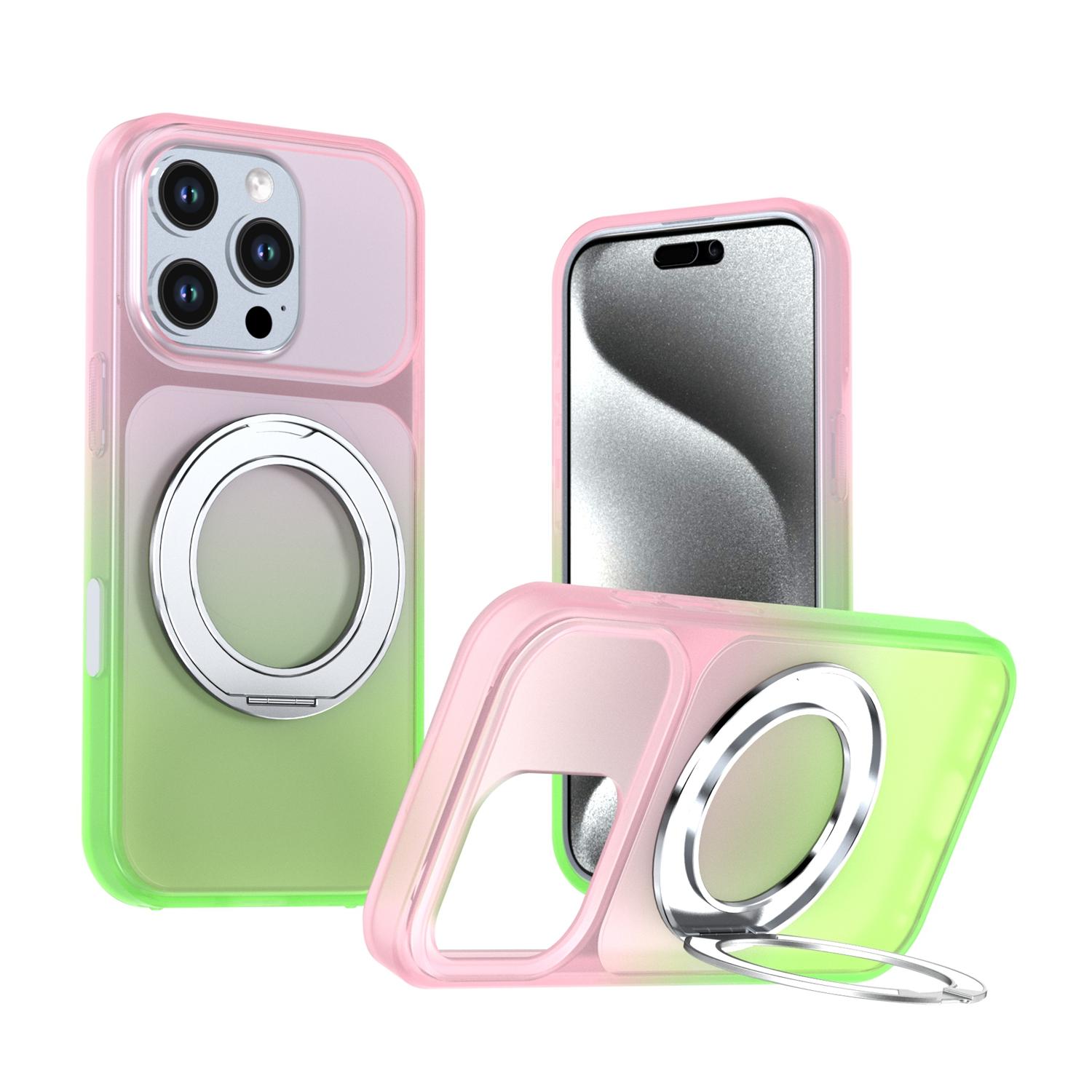 For iPhone 16 Pro Phantom Skin Feel Gradient 360 Degree Rotating Holder Phone Case(Pink) - Shopkiz.com