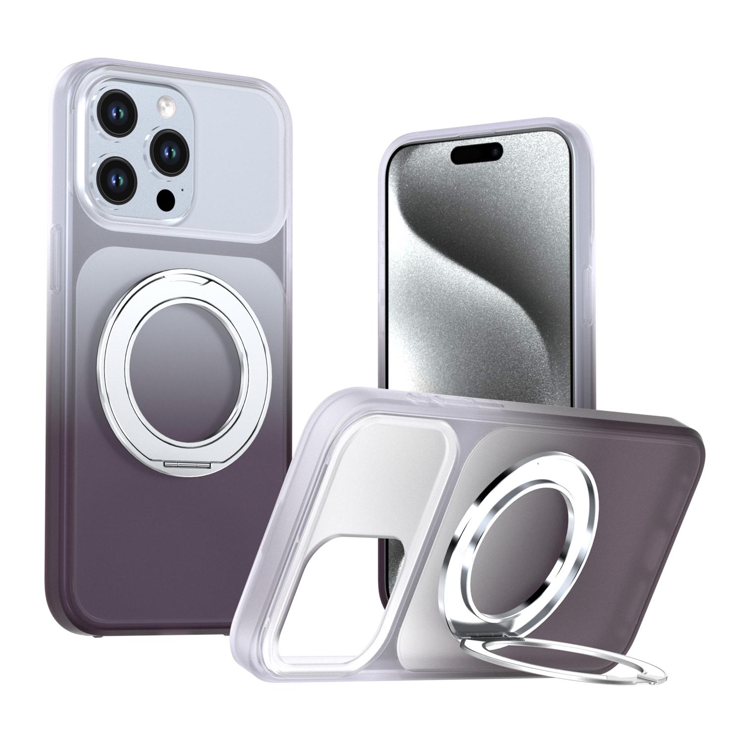 For iPhone 15 Pro Max Phantom Skin Feel Gradient 360 Degree Rotating Holder Phone Case(Grey) - Shopkiz.com