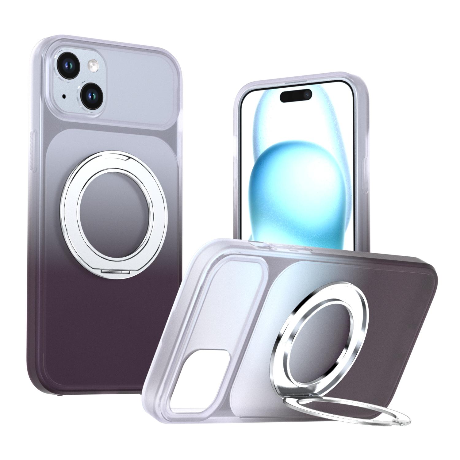 For iPhone 15 Plus / 14 Plus Phantom Skin Feel Gradient 360 Degree Rotating Holder Phone Case(Grey) - Shopkiz.com