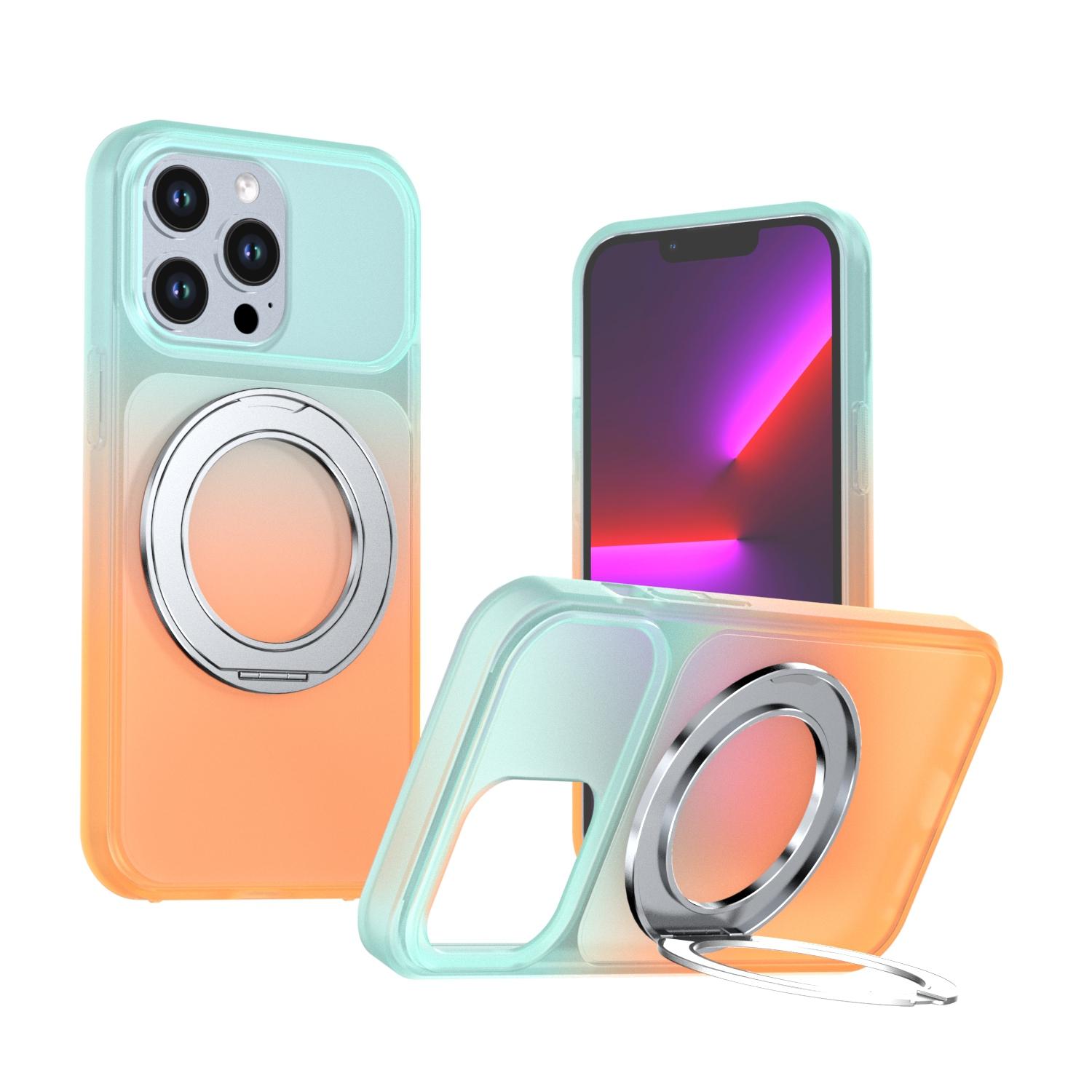 For iPhone 13 Pro Phantom Skin Feel Gradient 360 Degree Rotating Holder Phone Case(Orange) - Shopkiz.com