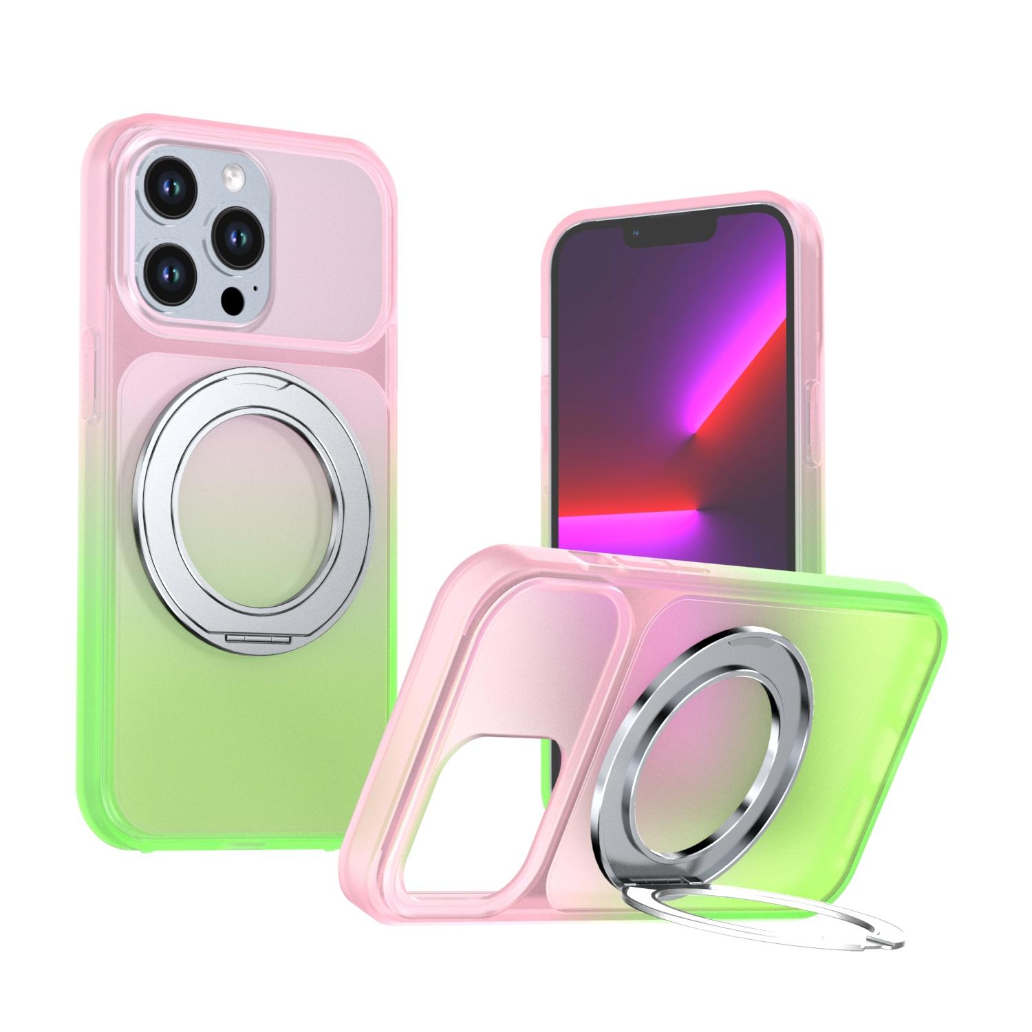 For iPhone 13 Pro Phantom Skin Feel Gradient 360 Degree Rotating Holder Phone Case(Pink) - Shopkiz.com
