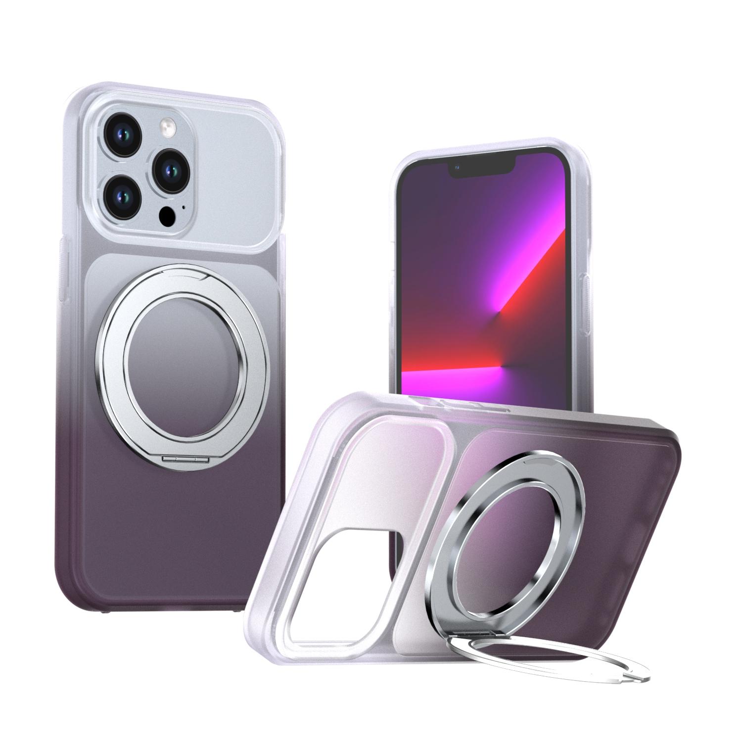 For iPhone 13 Pro Phantom Skin Feel Gradient 360 Degree Rotating Holder Phone Case(Grey) - Shopkiz.com