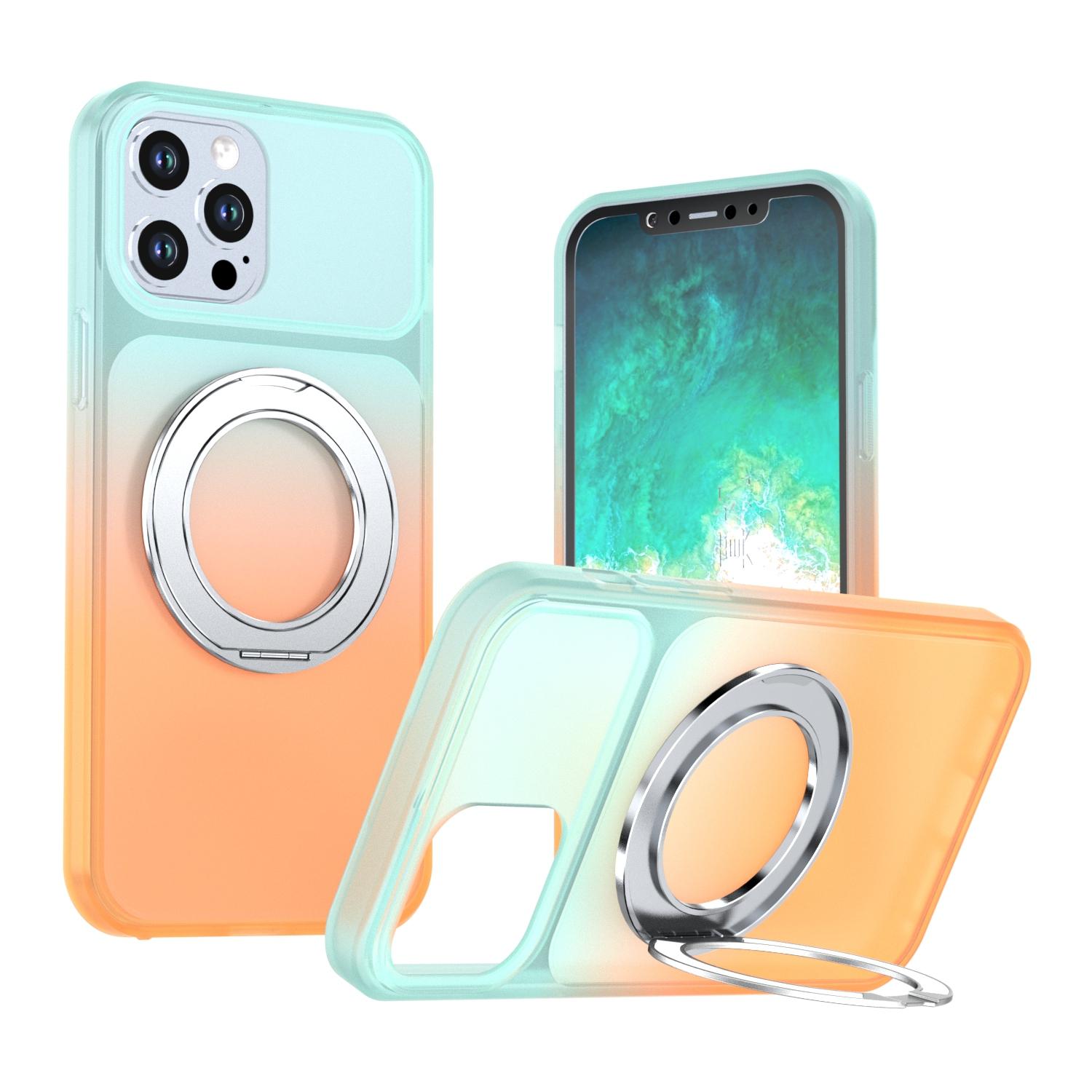 For iPhone 12 Pro Max Phantom Skin Feel Gradient 360 Degree Rotating Holder Phone Case(Orange) - Shopkiz.com