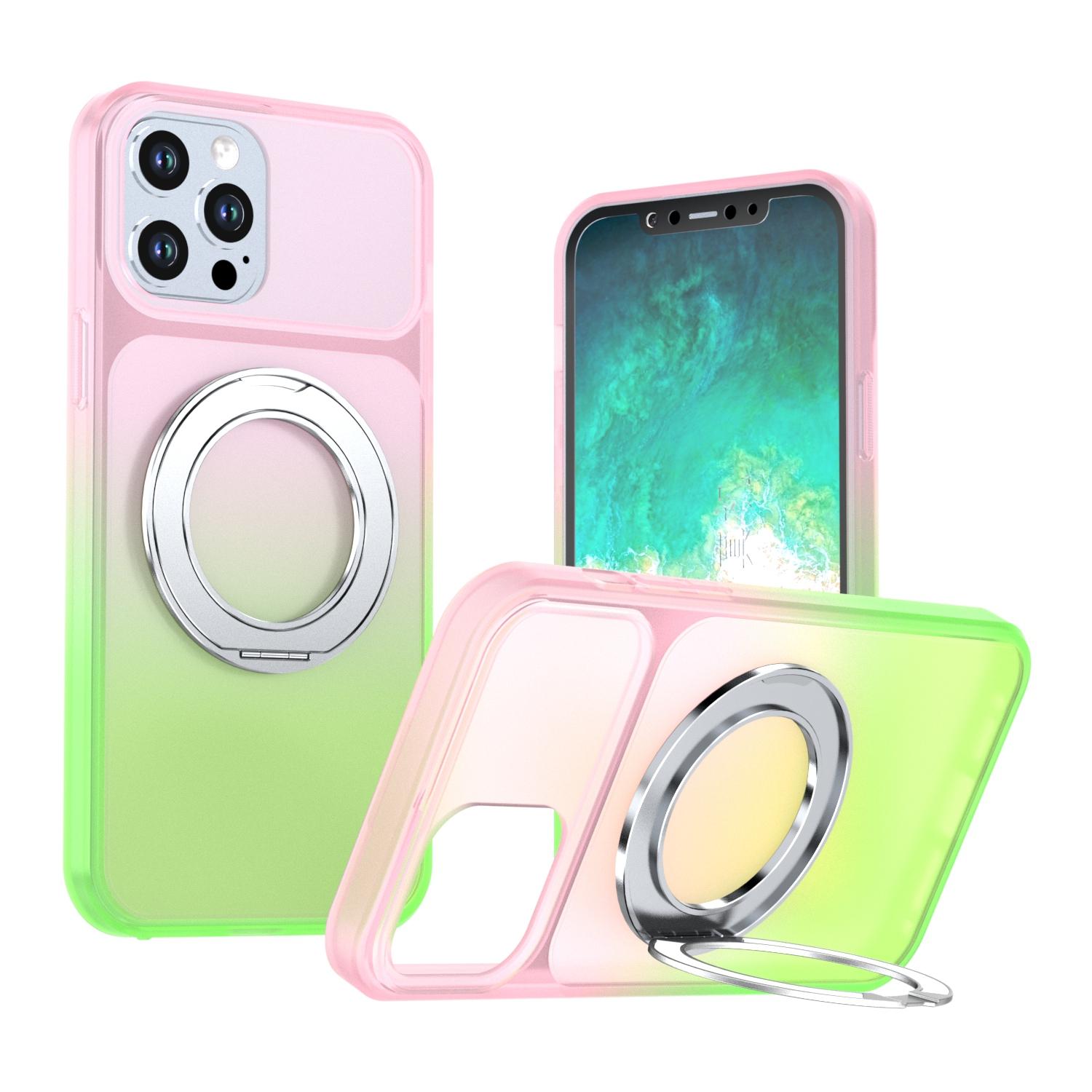 For iPhone 12 Pro Max Phantom Skin Feel Gradient 360 Degree Rotating Holder Phone Case(Pink) - Shopkiz.com