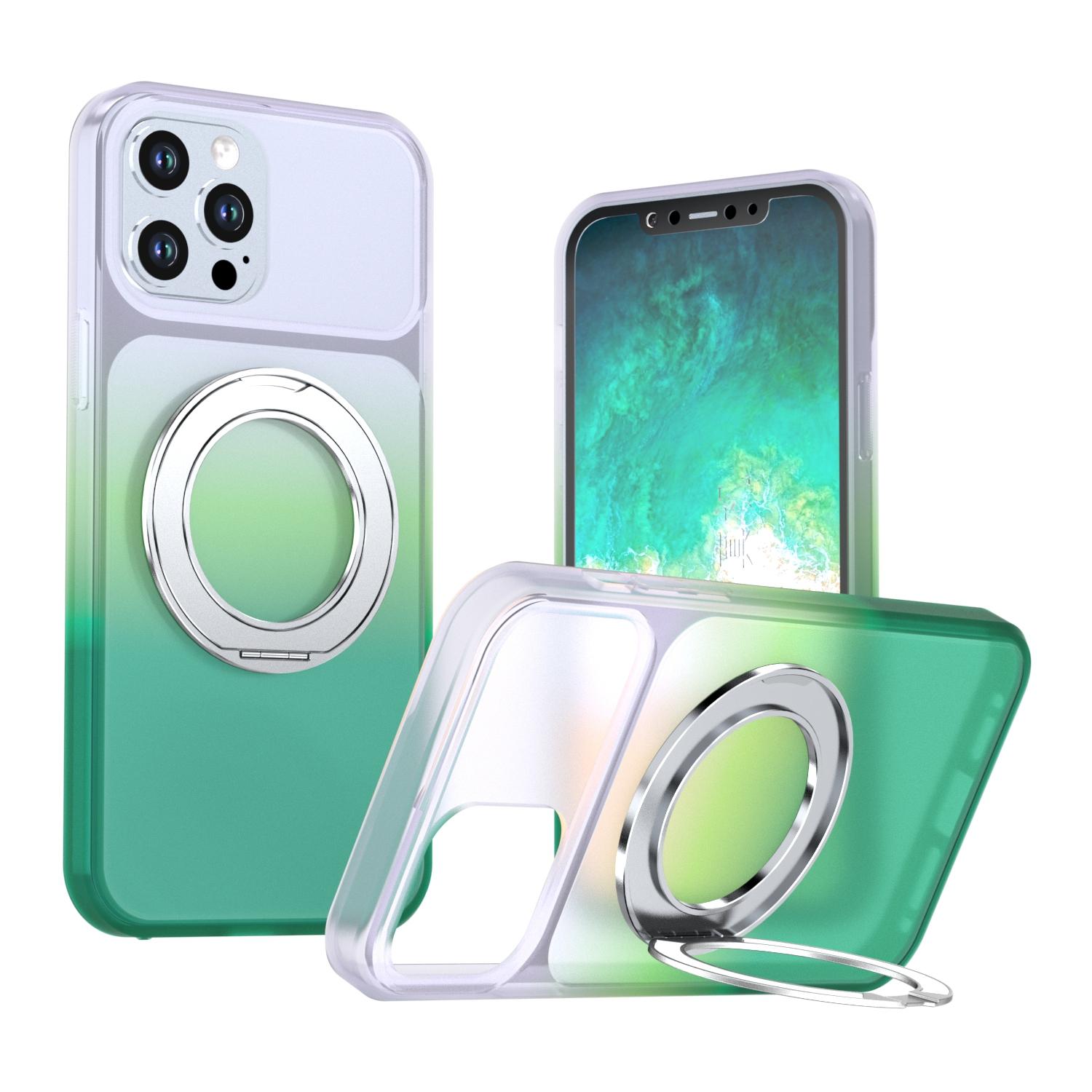 For iPhone 12 Pro Max Phantom Skin Feel Gradient 360 Degree Rotating Holder Phone Case(Green) - Shopkiz.com