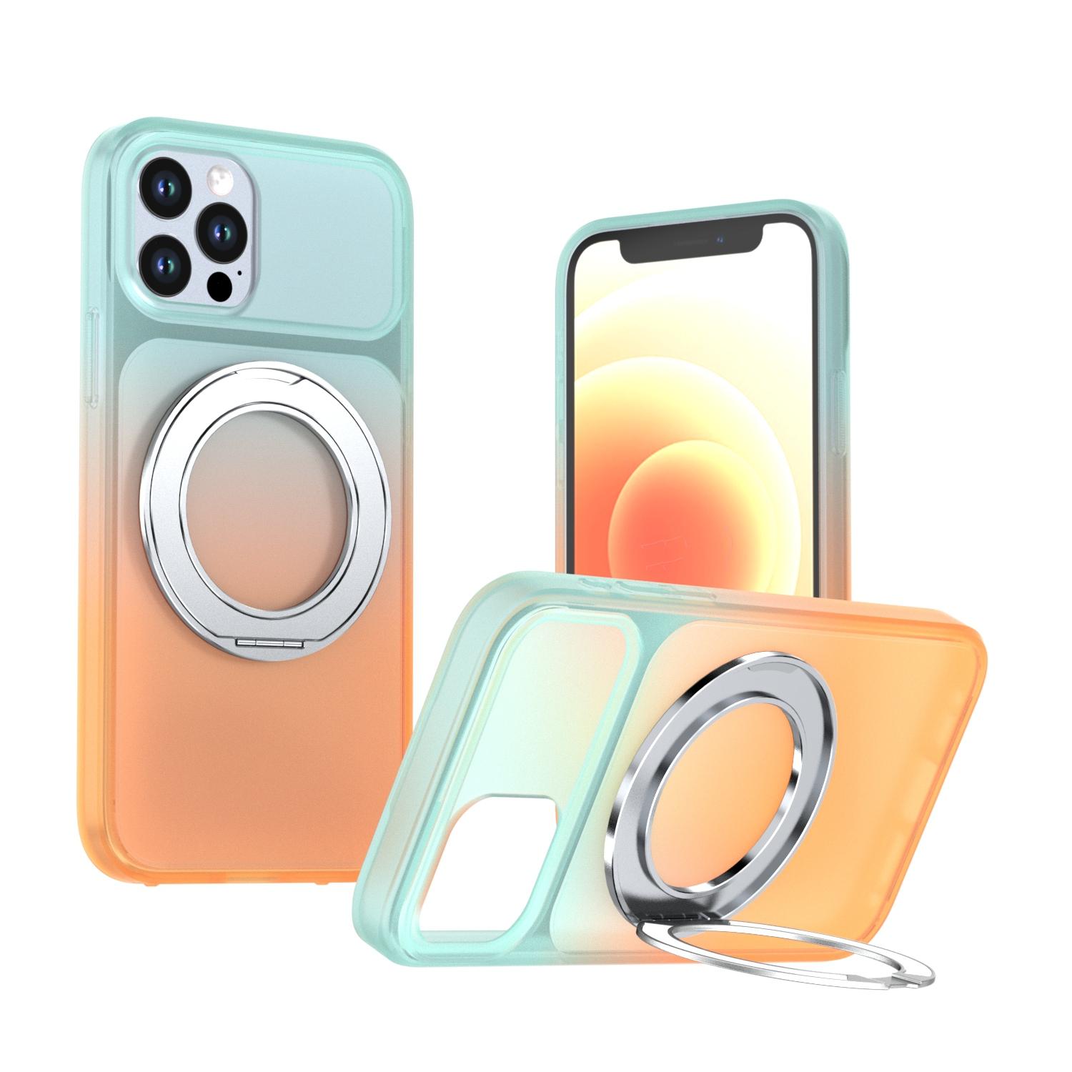 For iPhone 12 / 12 Pro Phantom Skin Feel Gradient 360 Degree Rotating Holder Phone Case(Orange) - Shopkiz.com