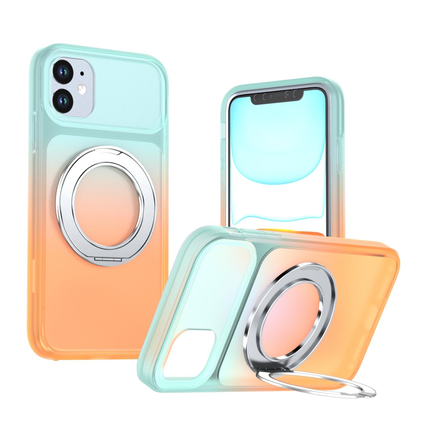 For iPhone 11 Phantom Skin Feel Gradient 360 Degree Rotating Holder Phone Case(Orange) - Shopkiz.com