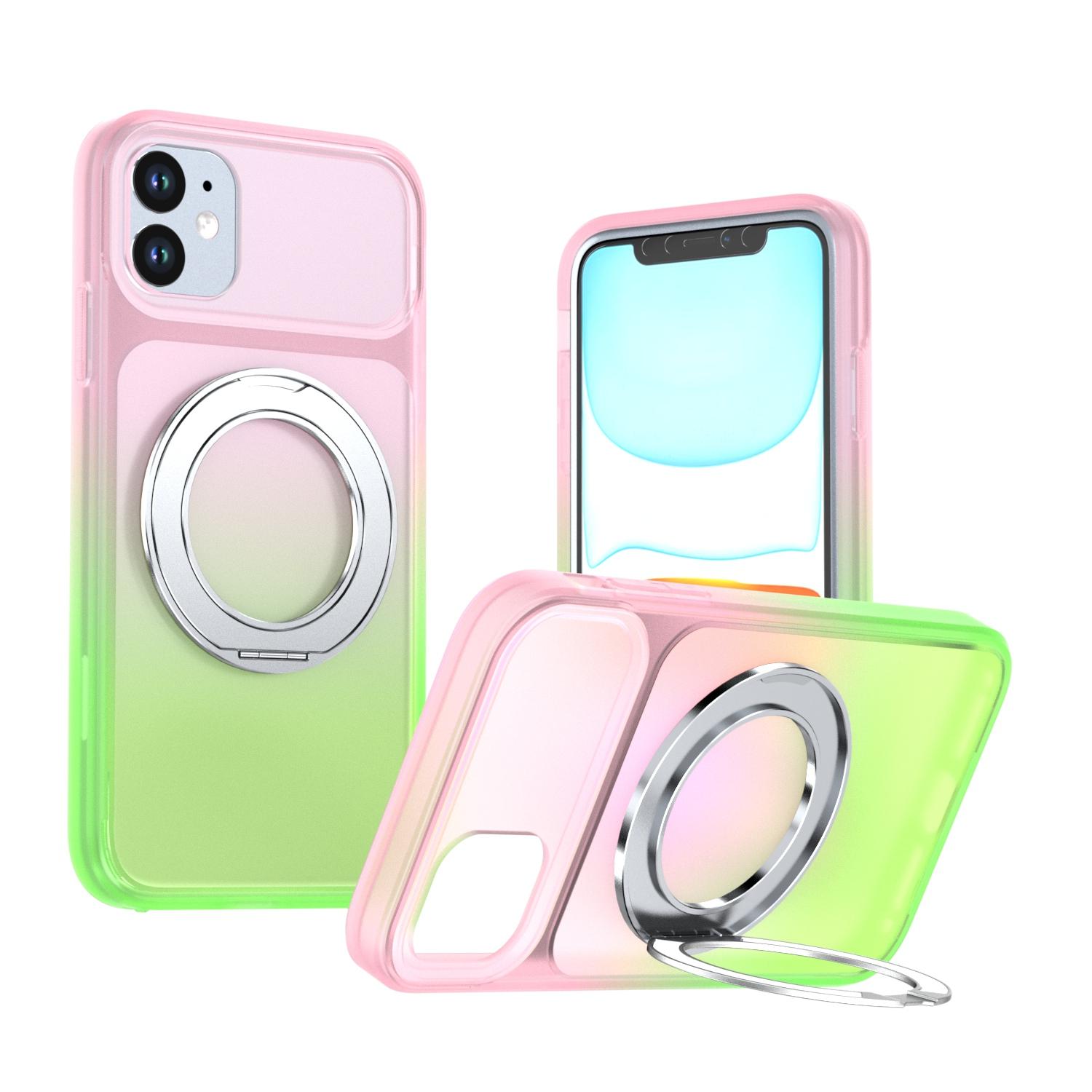 For iPhone 11 Phantom Skin Feel Gradient 360 Degree Rotating Holder Phone Case(Pink) - Shopkiz.com